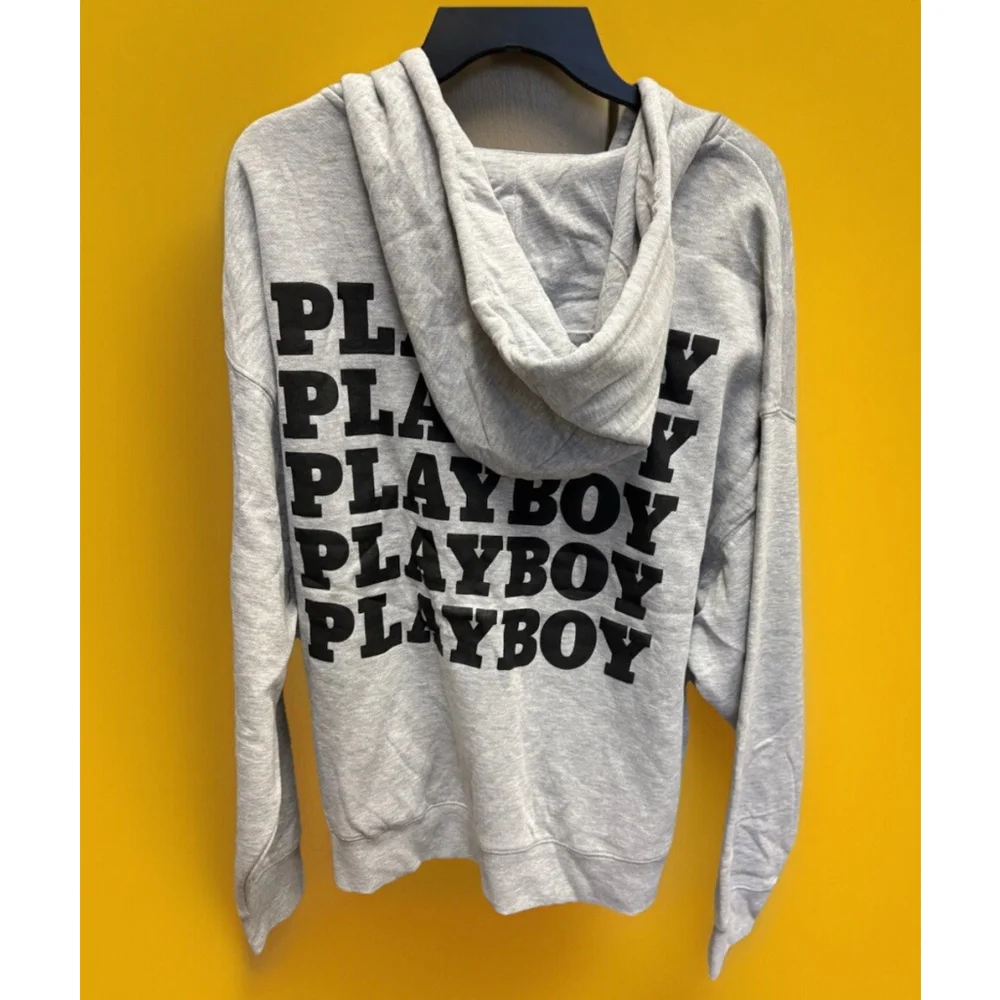 Playboy Hoodie Bunny Full Zip NWT size L/XL Gray Pockets APR $59 - Picture 2 of 5